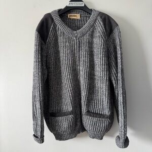 Brenire Scotland Vintage Men's Gray Cardigan Wool Sweater  Large